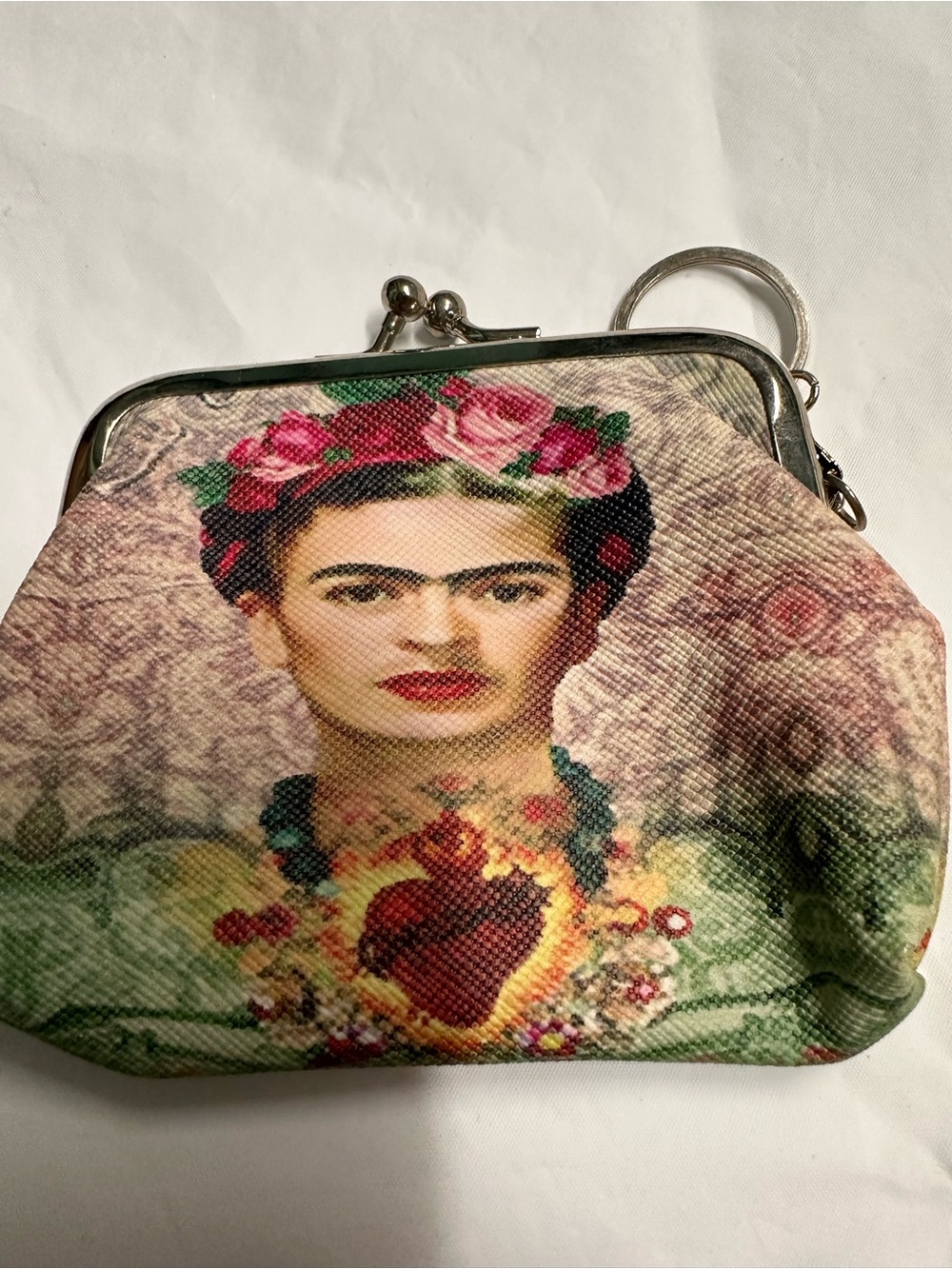 Frida Kahlo Floral Portrait Coin Purse - Pink & Green